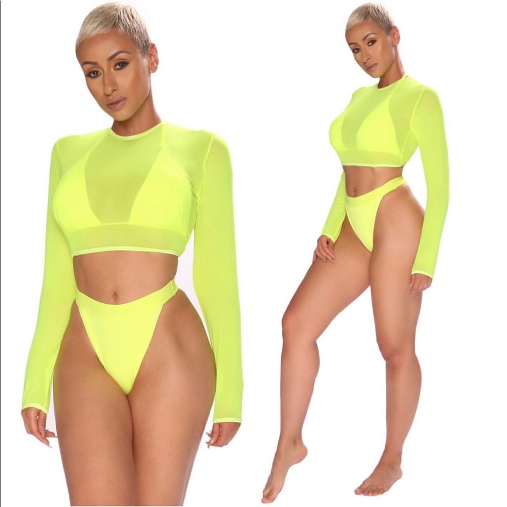 3 piece mesh crop top bikini
